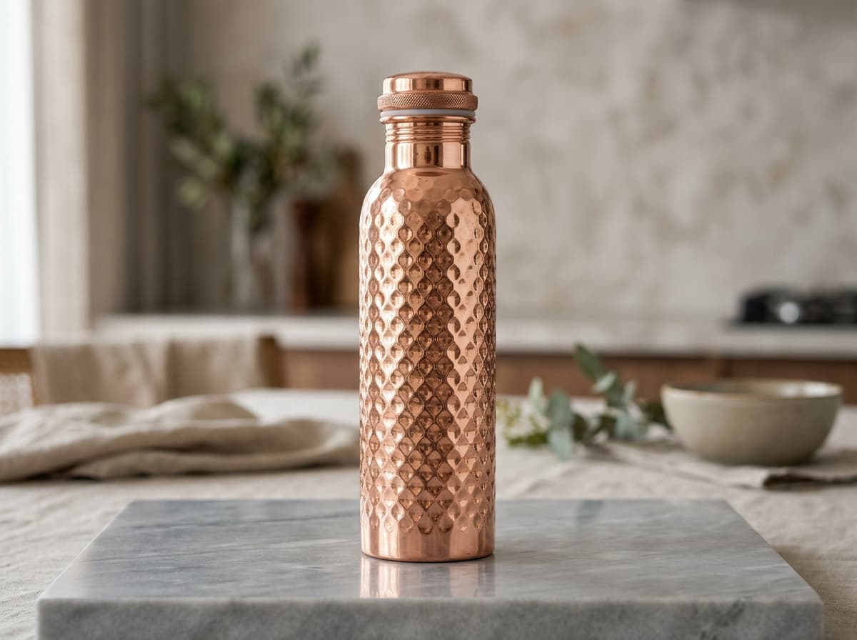 4YORKARE Pure Copper Ayurvedic Water Bottle with Hammered Texture & Leakproof Screw Cap (1000 ML)