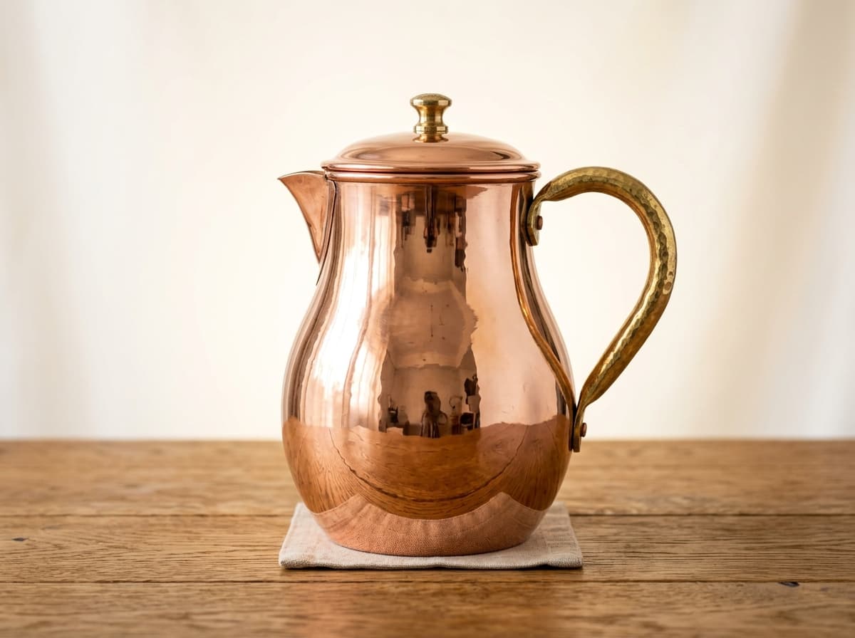 4YORKARE Luxury Pure Copper Pitcher & Glasses Gift Set – 1 Smooth Pitcher (1500 ML) + 2 Tumblers with Snug Lid — Detail view