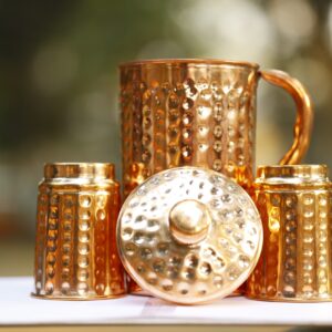 Handcrafted Hammered Copper Water Jug & Tumbler Set – 100% Pure Copper