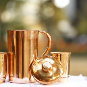 Handcrafted Pure Copper Plain Jug with 2 Tumblers – Ayurvedic Water Set